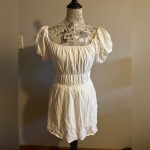 Nasty Gal White Puff Sleeve Smocked Mini Dress Size 6